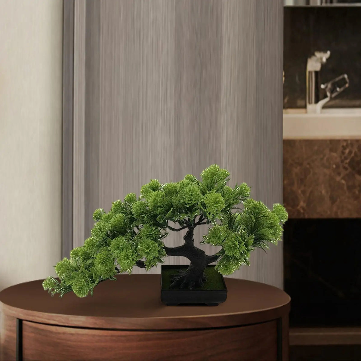 Mini Desk Bonsai – Faux Pine Tree in Black Pot