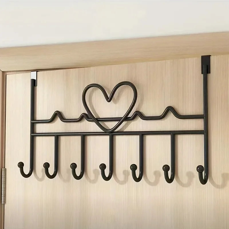 Heart Over-the-Door Hook Rack – Black Metal Hanger for Coats, Bags & Towels