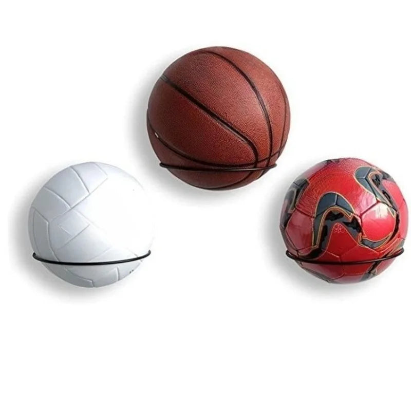 Wall-Mounted Ball Holder – Black Iron Football Display Rack
