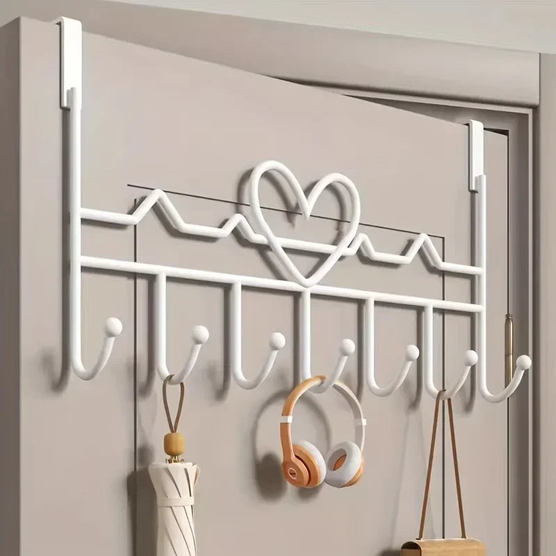 Heart Over-the-Door Hook Rack – Black Metal Hanger for Coats, Bags & Towels