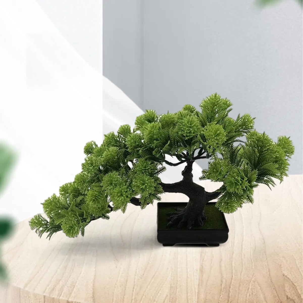 Mini Desk Bonsai – Faux Pine Tree in Black Pot