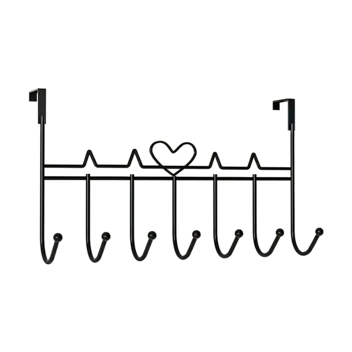 Heart Over-the-Door Hook Rack – Black Metal Hanger for Coats, Bags & Towels